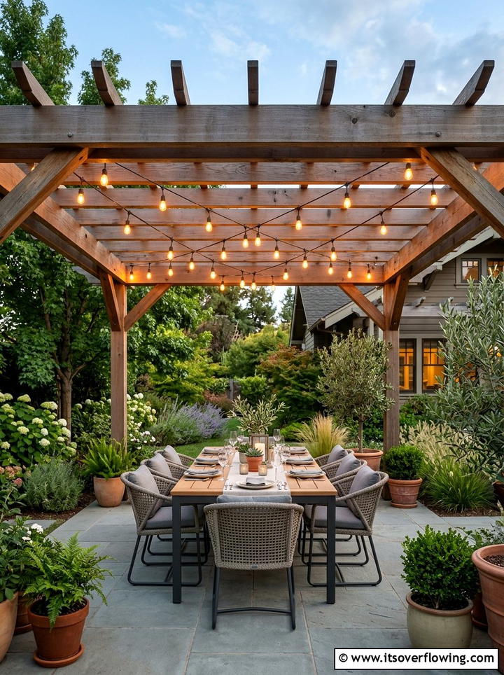 Pergola String Lights - 25 garden decor ideas with holiday lights