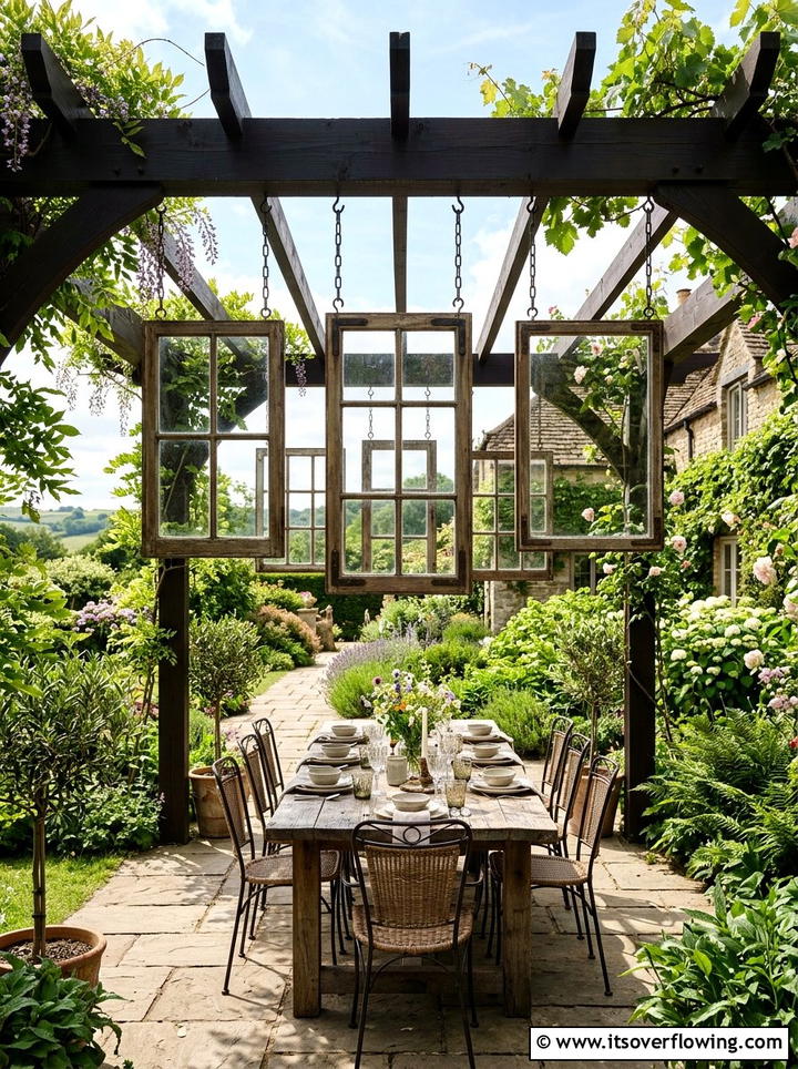 Pergola With Hanging Windows - 25 backyard decorating ideas with old window decor
