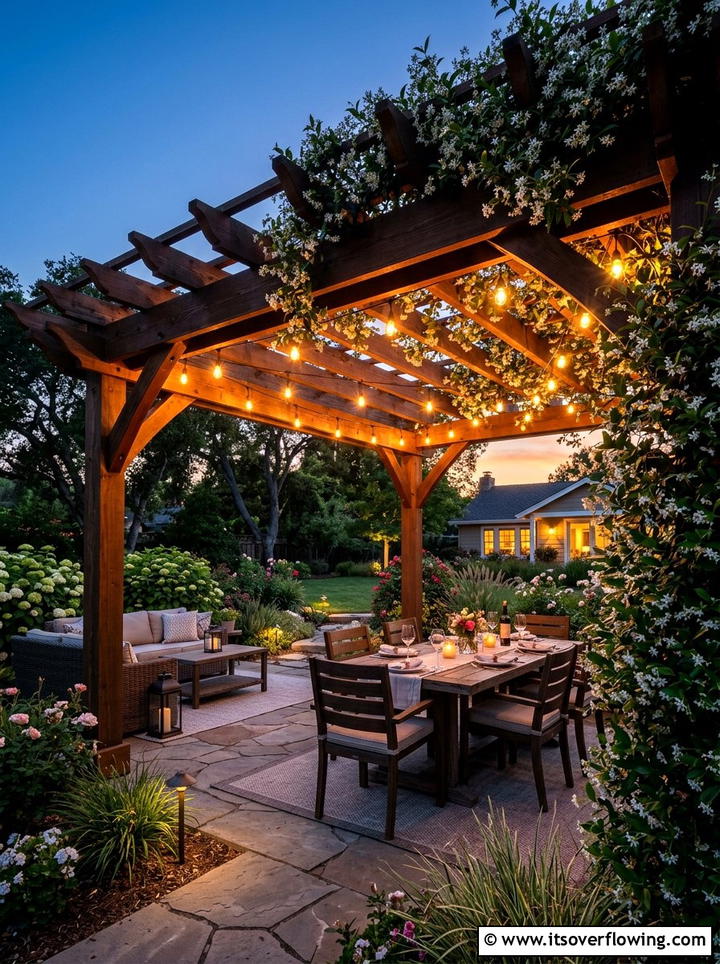 Pergola With String Lights - 25 backyard ideas for entertaining