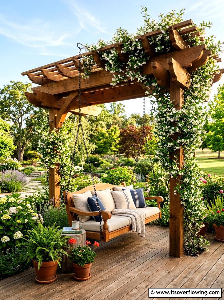 Pergola With Swing - 25 backyard ideas with seating area