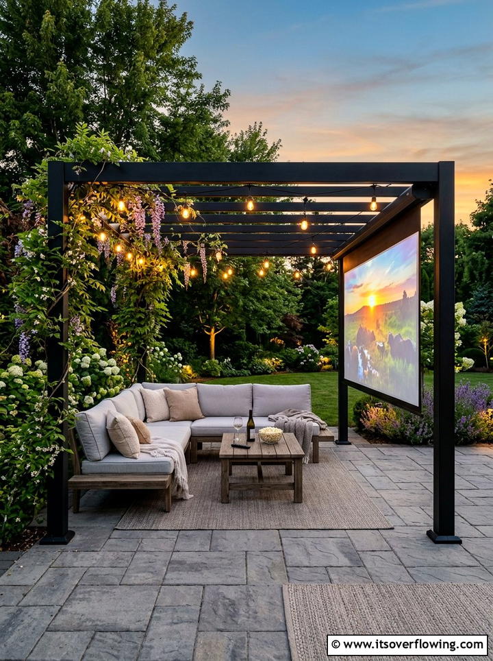 Pergola movie screen mount - 25 backyard ideas with outdoor movie setup