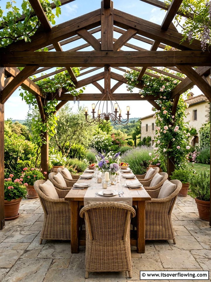 Pergola over outdoor dining table - 25 garden ideas with pergola