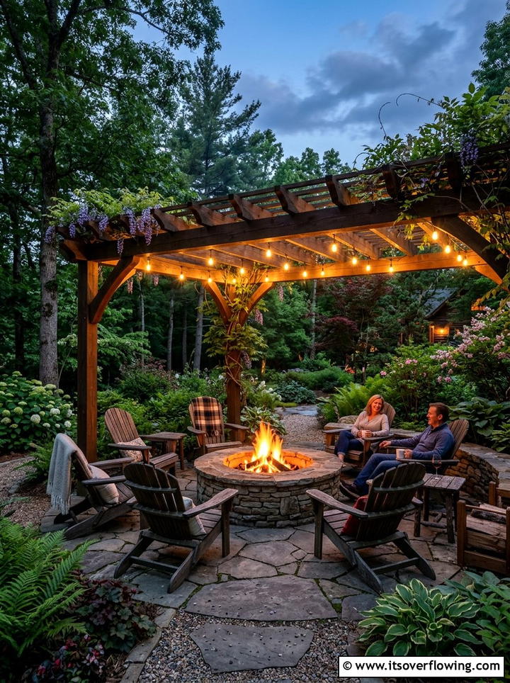 Pergola over stone patio fire pit - 25 garden ideas with pergola
