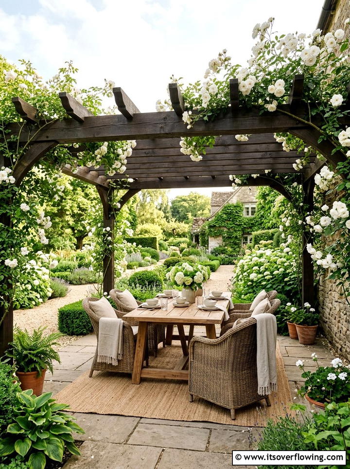 Pergola seating - 25 creative garden ideas with no lawn design