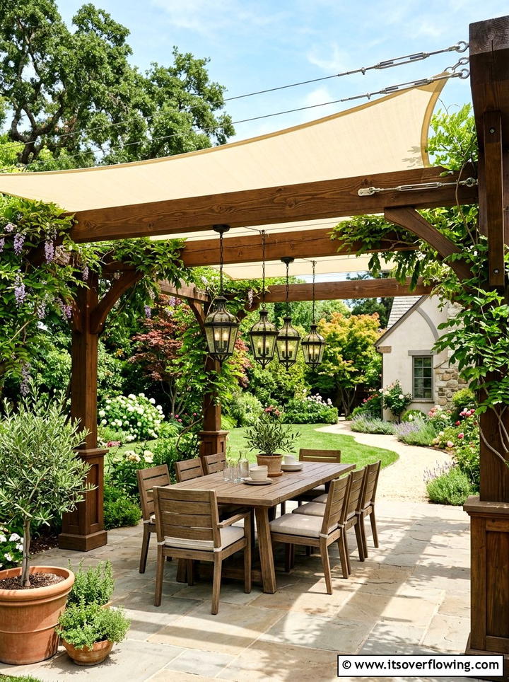 Pergola shade sail canopy - 25 backyard decorating ideas with shade sail