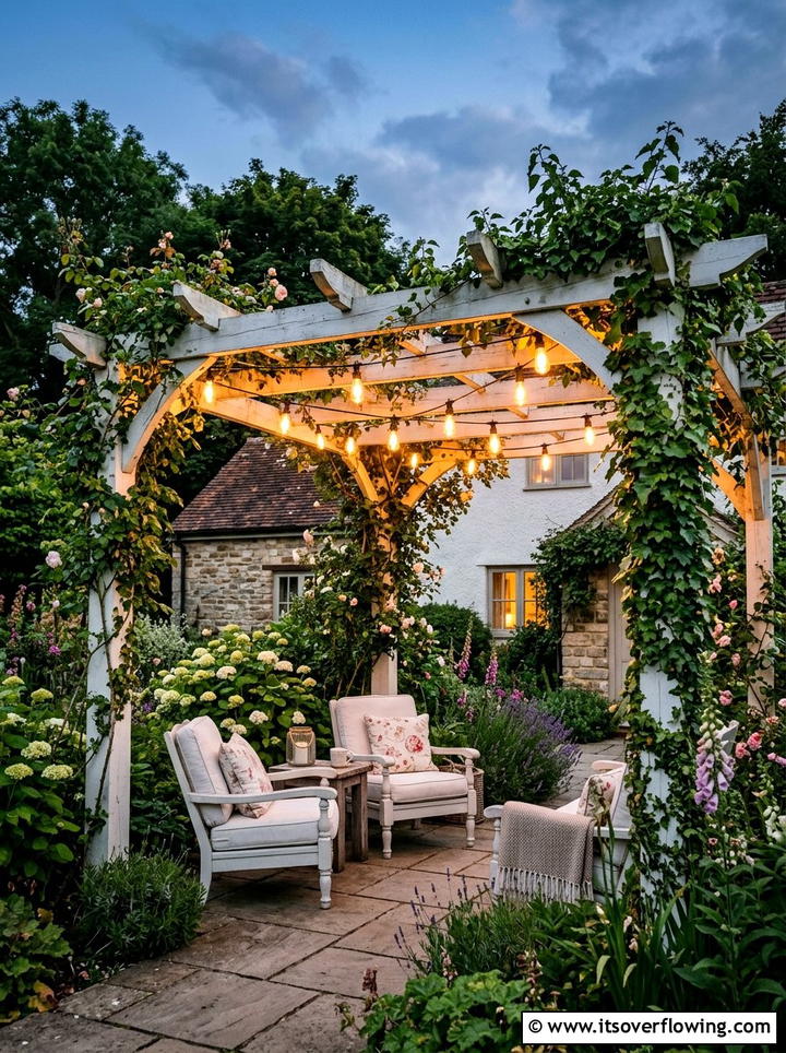 Pergola string lighting for shade - 25 small garden ideas with lighting