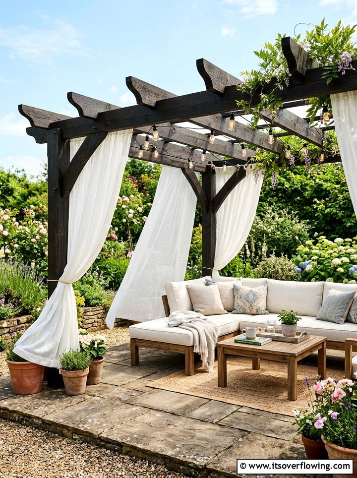 Pergola with curtains - 25 creative garden ideas for summer entertaining