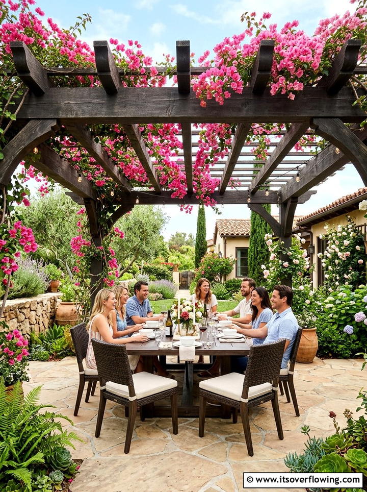 Pergola with flowering vines - 25 backyard ideas with tropical retreat
