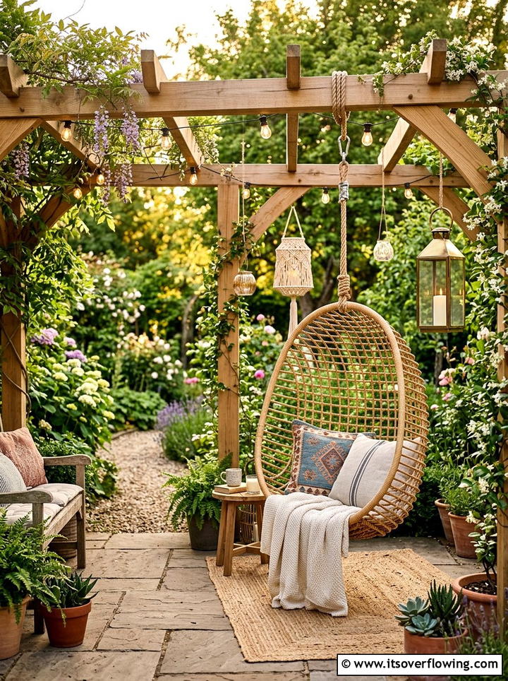 Pergola with hanging swing chair - 25 garden ideas with pergola
