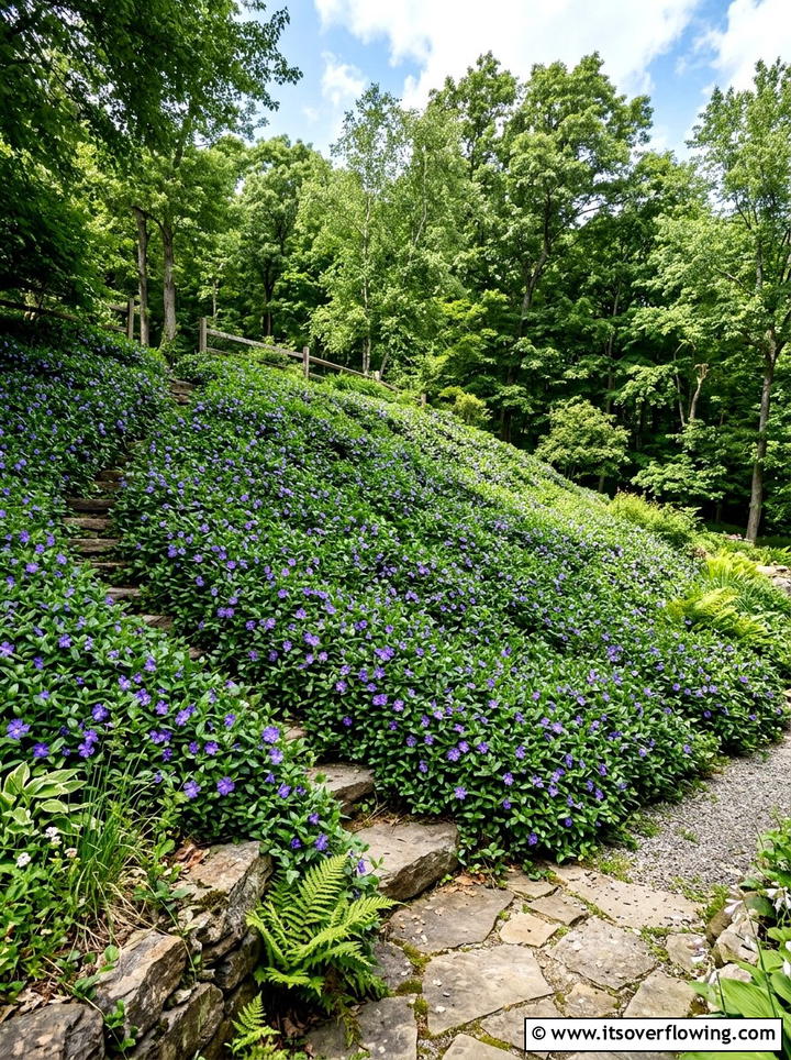 Periwinkle Slope Cover - 25 backyard ideas with ground cover plants
