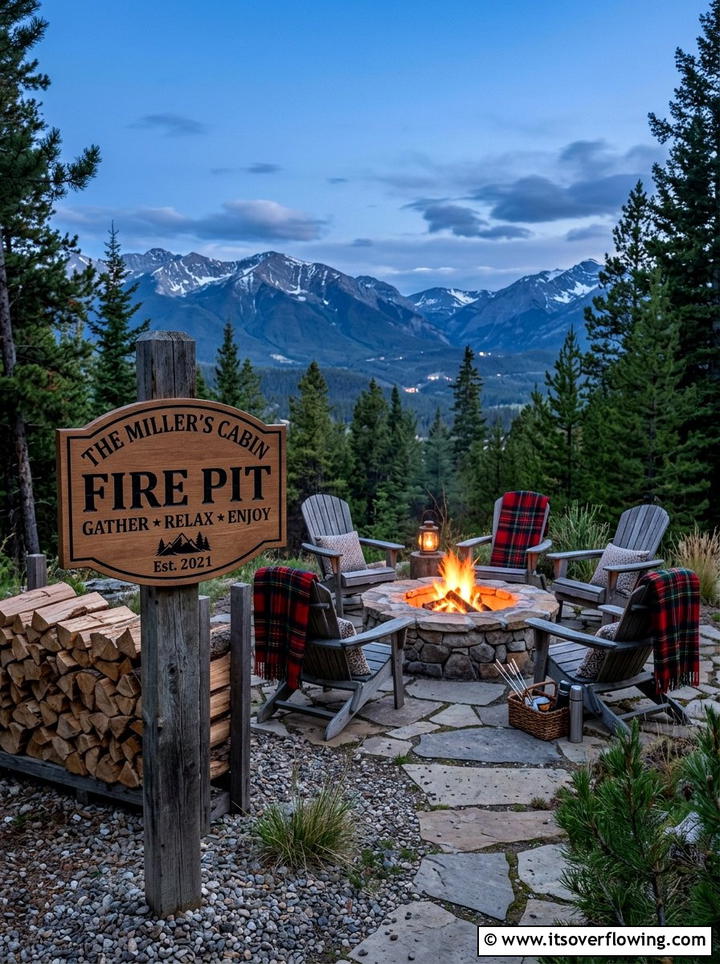 Personalized Fire Pit Sign - 25 backyard decorating ideas with signs