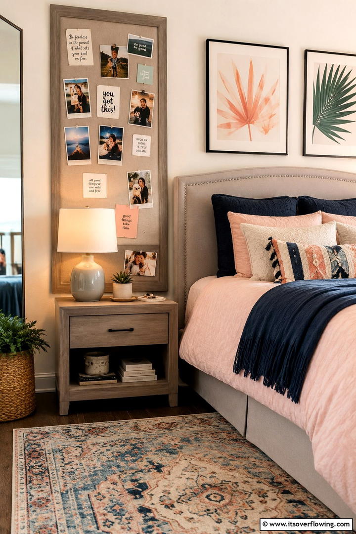 Personalized Memory Board Nightstand - 30 Nightstand Decor Ideas to Enhance Your Bedroom Style