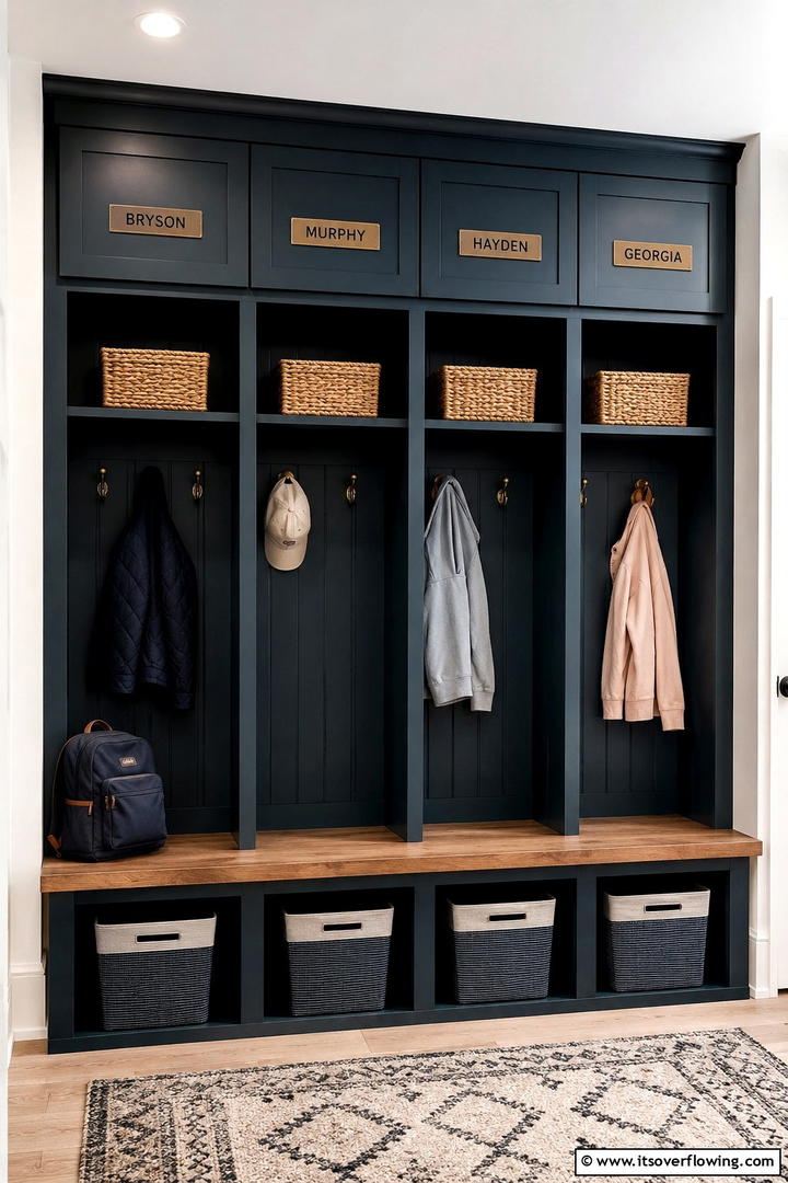 Personalized Nameplate Bench - 30 Functional Mudroom Bench Ideas for Organized Entryways