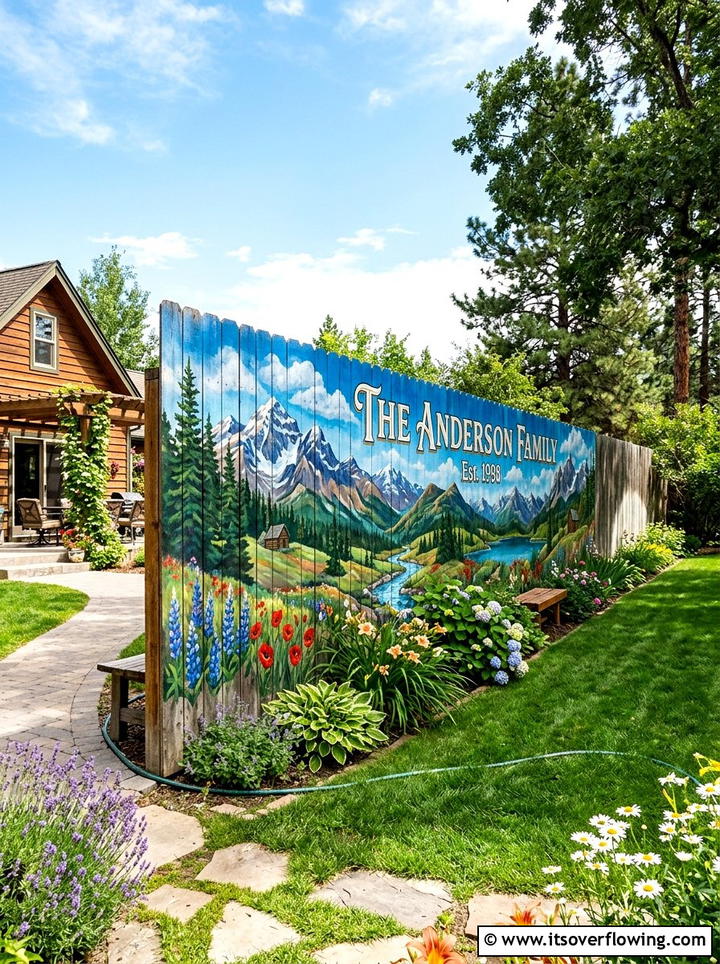 Personalized fence mural - 25 backyard decorating ideas with personalized decor