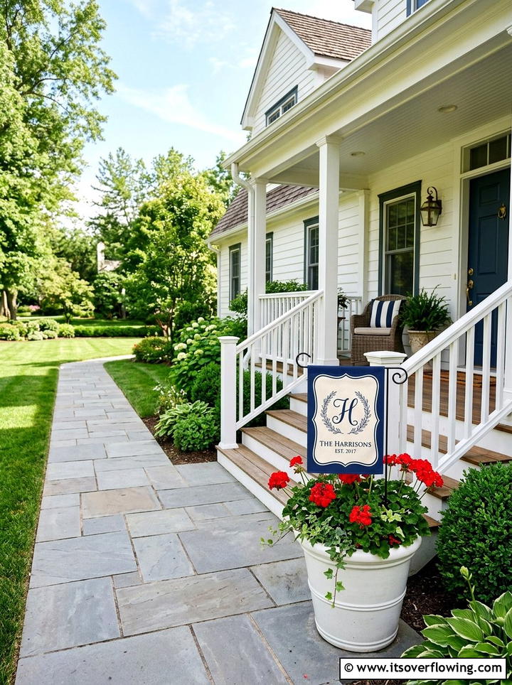 Personalized monogram garden flag - 25 front porch ideas with monogram decor
