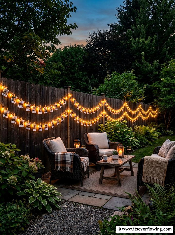 Personalized string lights with photos - 25 backyard decorating ideas with personalized decor
