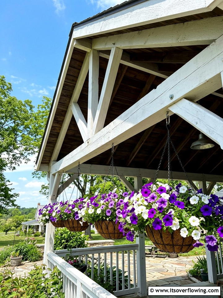 Petunia Hanging Pot - 25 front porch ideas with real plants