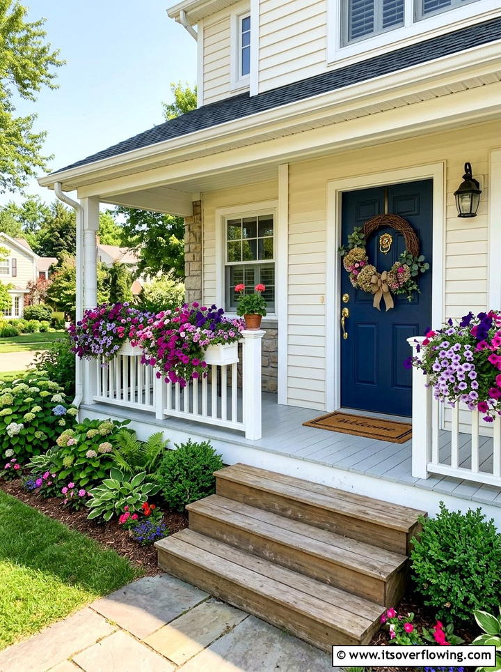 Petunia window boxes - 25 front porch ideas with cat safe plants