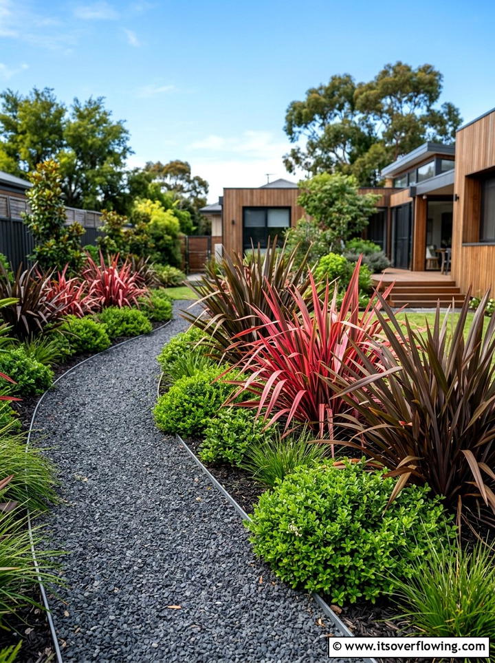Phormium Colorful Border - 25 creative garden ideas with sculptural plants