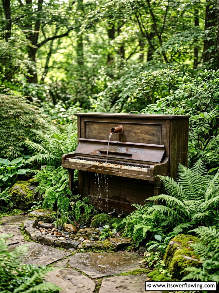 Piano Garden Water Feature - 25 recycled garden ideas for community spaces