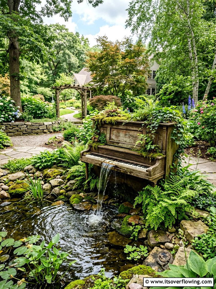 Piano Garden Waterfall - 25 upcycled garden ideas for backyards