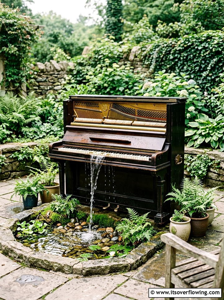 Piano Waterfall Feature - 25 upcycled garden ideas for patios