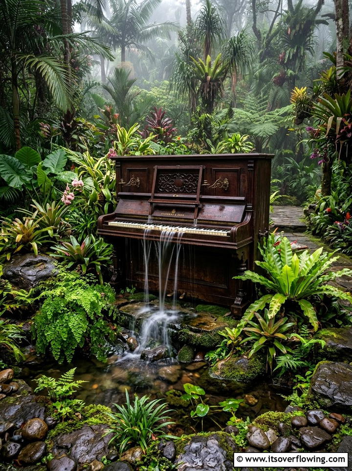 Piano Waterfall Garden - 25 reusing old things ideas for yard art