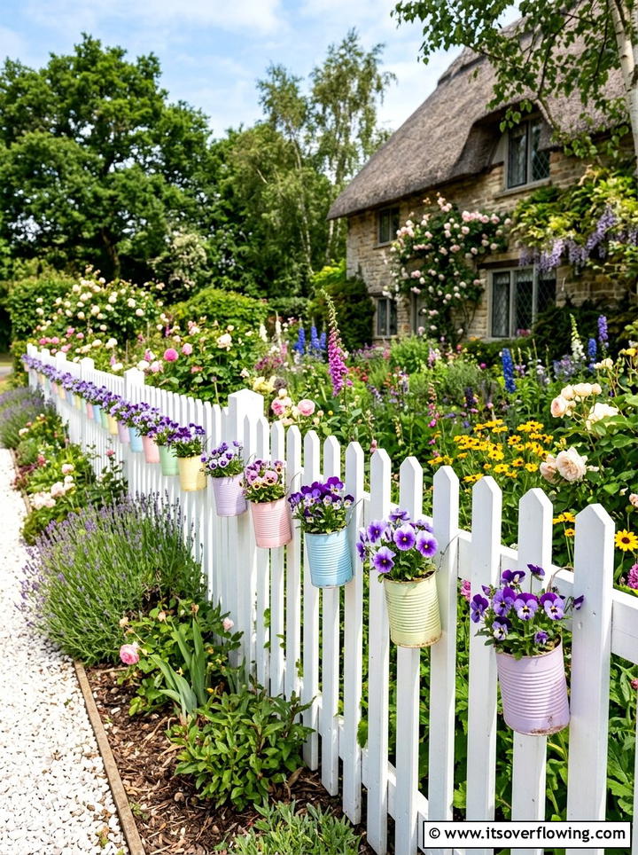 Picket Fence Planters - 25 upcycled garden ideas with tin cans