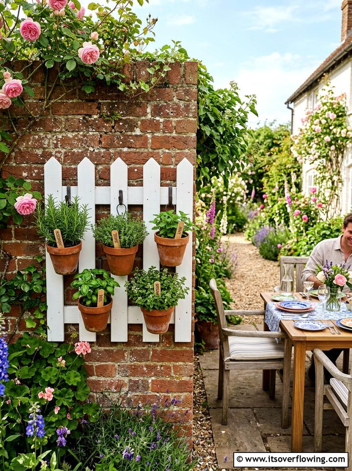 Picket fence herb display - 25 garden ideas with vertical planters