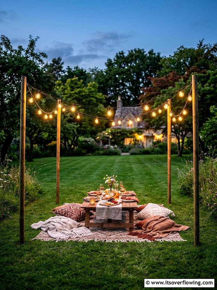 Picnic area lighting - 25 backyard decorating ideas with hanging lights