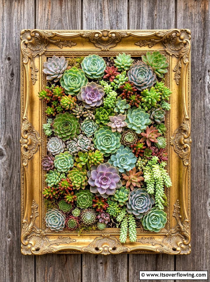 Picture Frame Vertical Succulent Garden - 25 upcycled garden ideas for community gardens