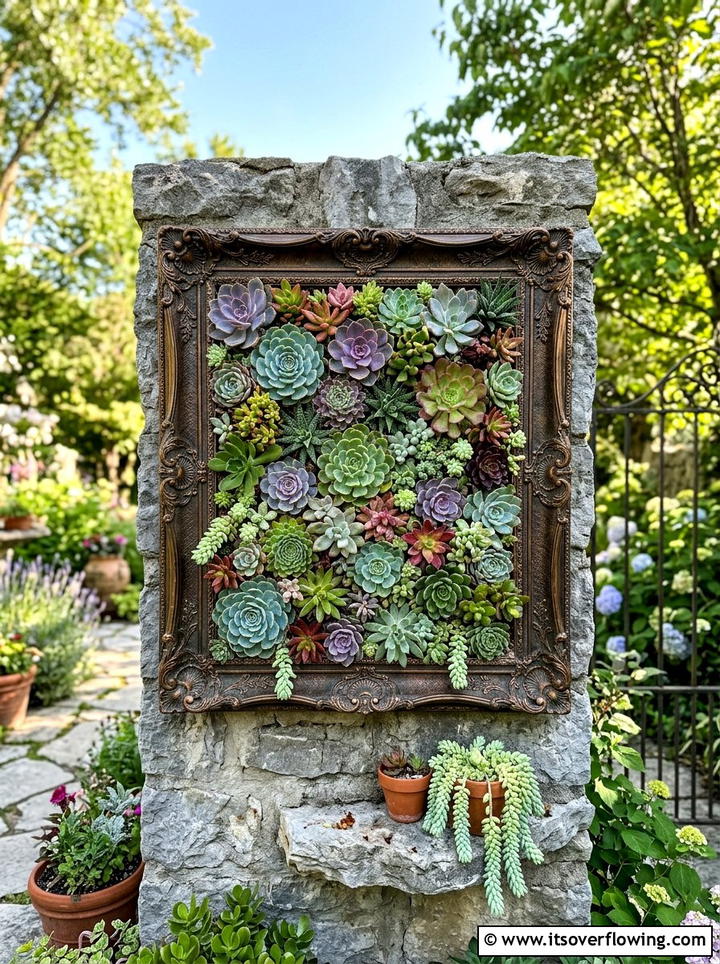 Picture frame succulent wall - 25 upcycled garden ideas with vertical gardens