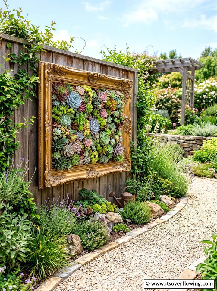 Picture frame succulent wall - 25 upcycled garden ideas for narrow spaces