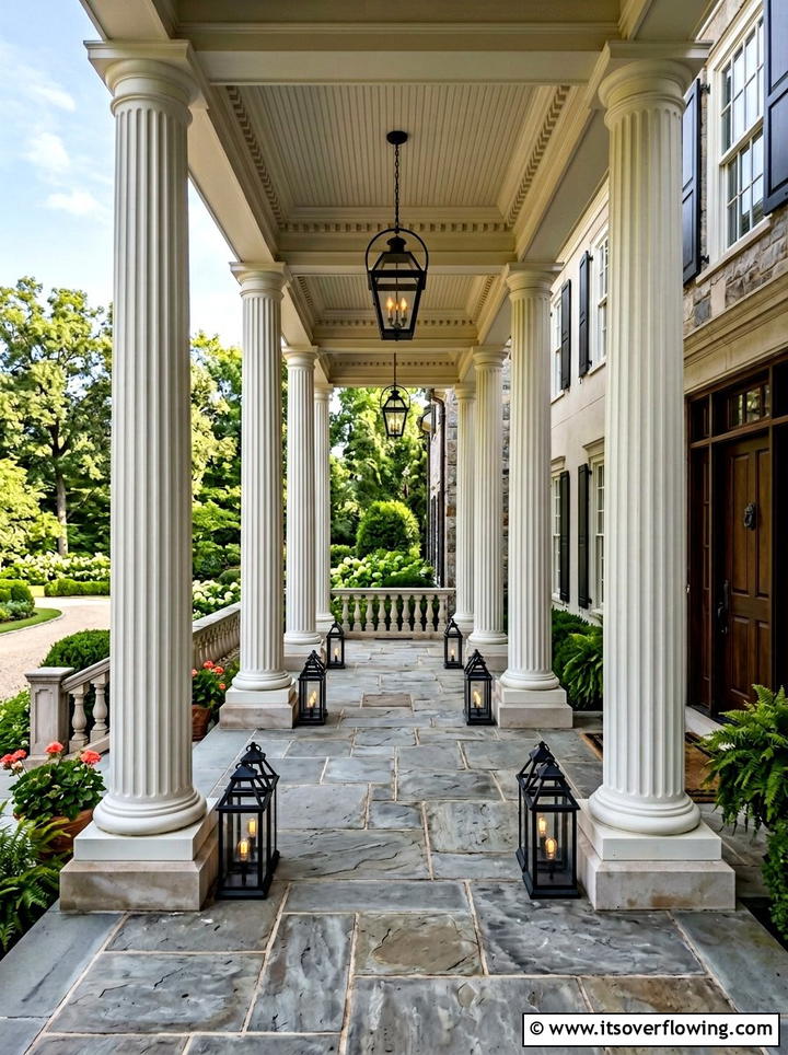 Pillar Base Lanterns - 25 front porch ideas with candle lanterns