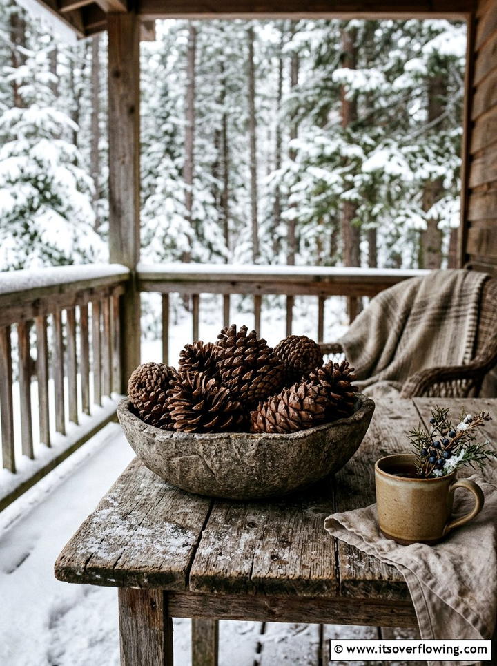 Pine Cone Bowl - 25 garden decor ideas with winter decor