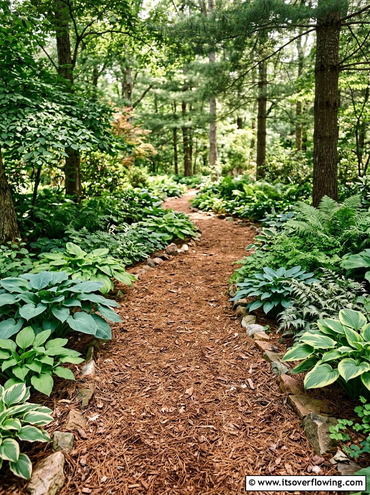 Pine Mulch Path - 25 garden design ideas with woodland plants