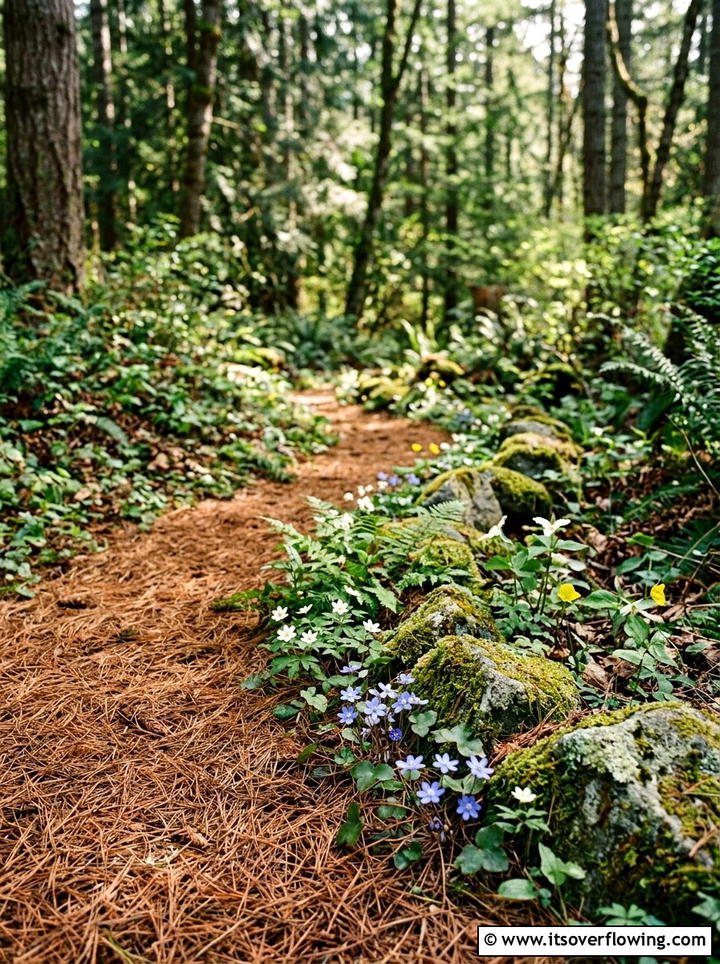 Pine Needle Flower Border - 25 cheap garden ideas with mulch