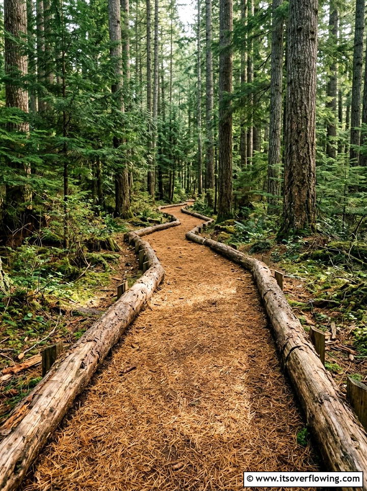 Pine Needle Path Log Border - 25 backyard ideas with log edging