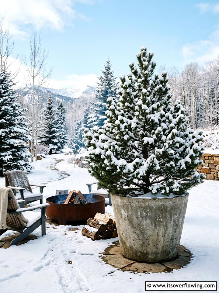 Pine Tree Winter Garden - 25 backyard decorating ideas with potted trees