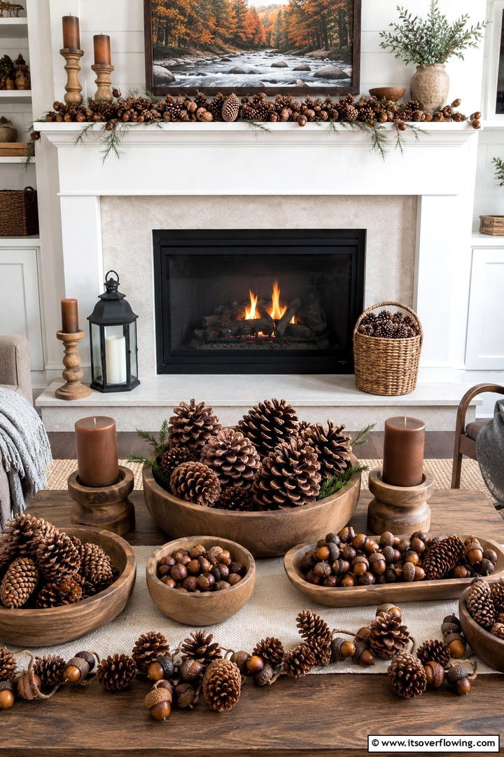 Pinecone and Acorn Collection - 50 Fall Fireplace Decor Ideas to Warm Autumn Gatherings
