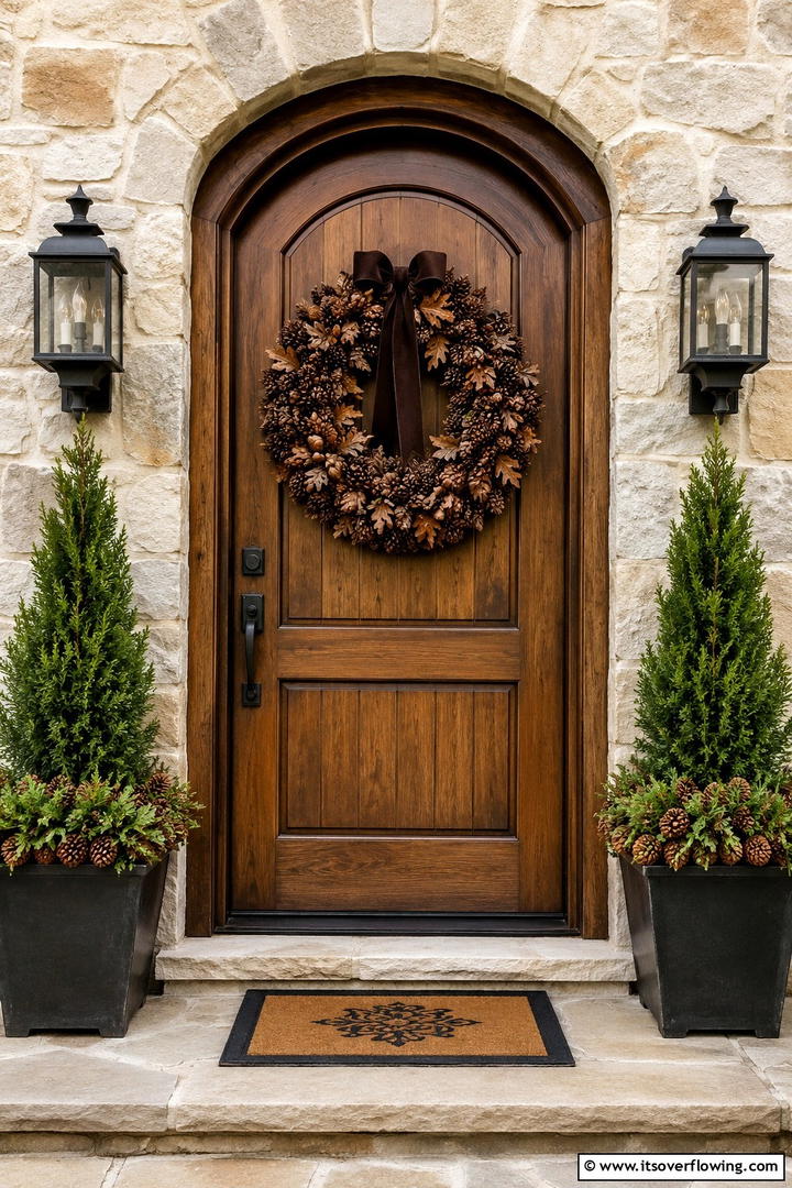 Pinecone and Acorn Wreath - 50 Fall Front Door Decor Ideas Roundup- Curb Appeal