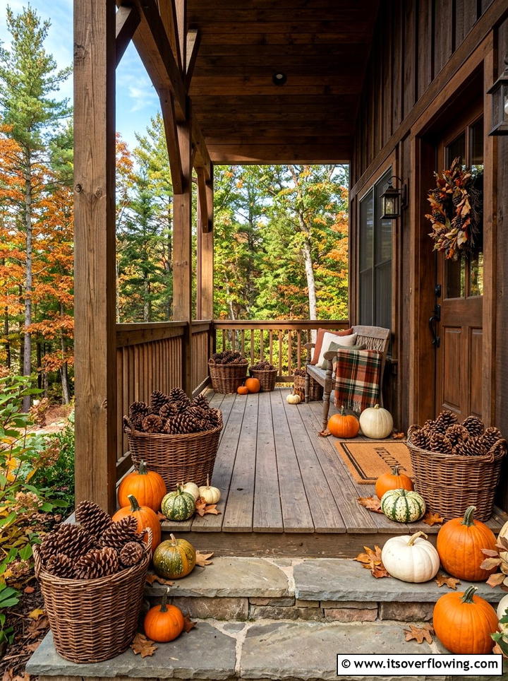 Pinecone porch fillers - 25 front porch decor ideas for thanksgiving