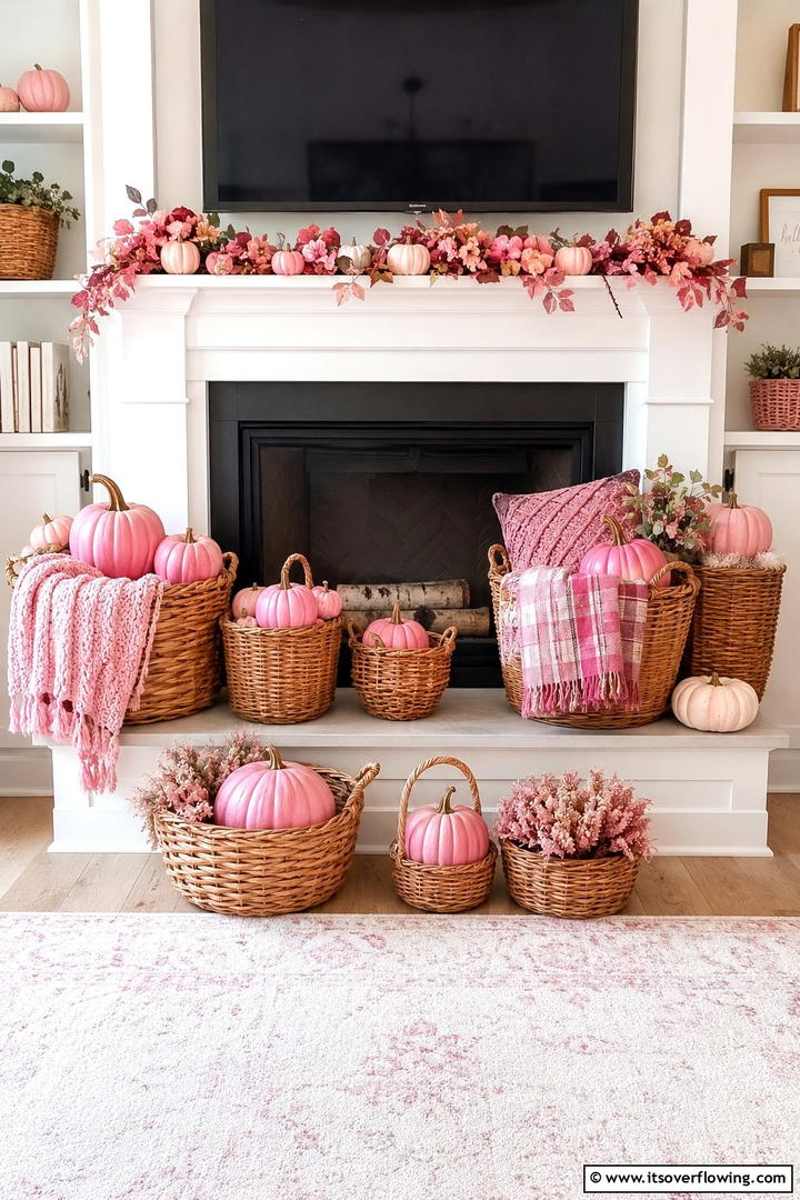 Pink Basket Collections - 50 Pink Fall Decor Ideas Roundup- Soft Seasonal Vibes