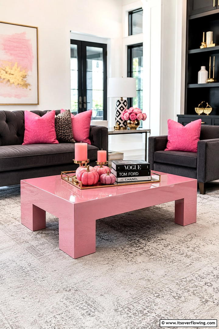 Pink Coffee Table Vignette - 50 Pink Fall Decor Ideas Roundup- Soft Seasonal Vibes