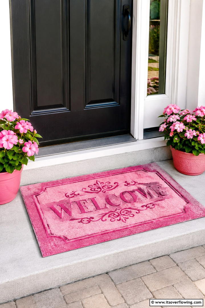 Pink Doormat Welcome - 50 Pink Fall Decor Ideas Roundup- Soft Seasonal Vibes