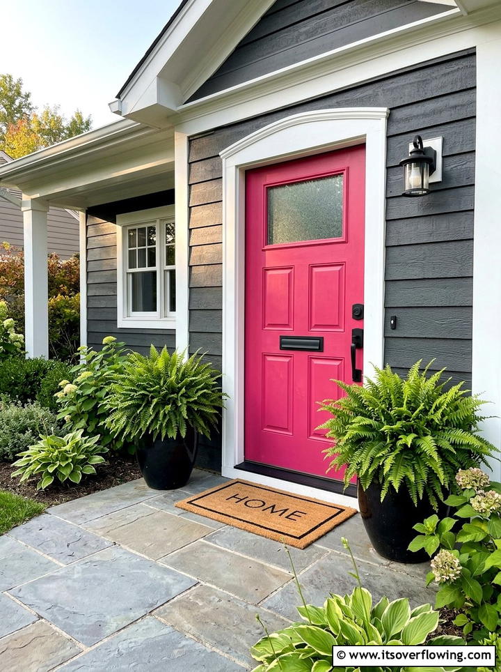 Pink Front Door - 25 front porch decor ideas with bright colors