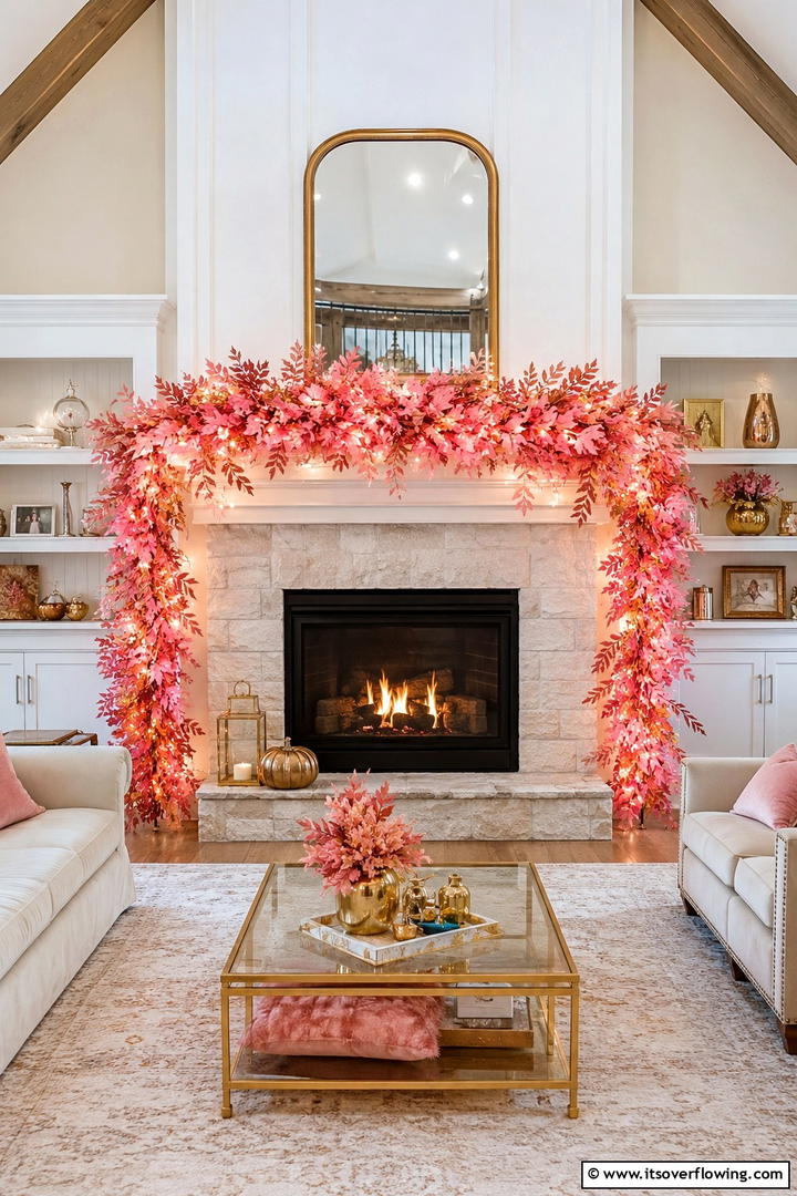 Pink Garland Draping - 50 Pink Fall Decor Ideas Roundup- Soft Seasonal Vibes