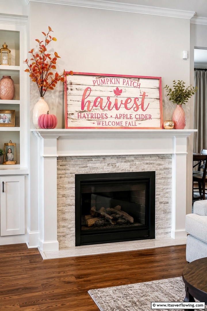 Pink Harvest Sign - 50 Pink Fall Decor Ideas Roundup- Soft Seasonal Vibes