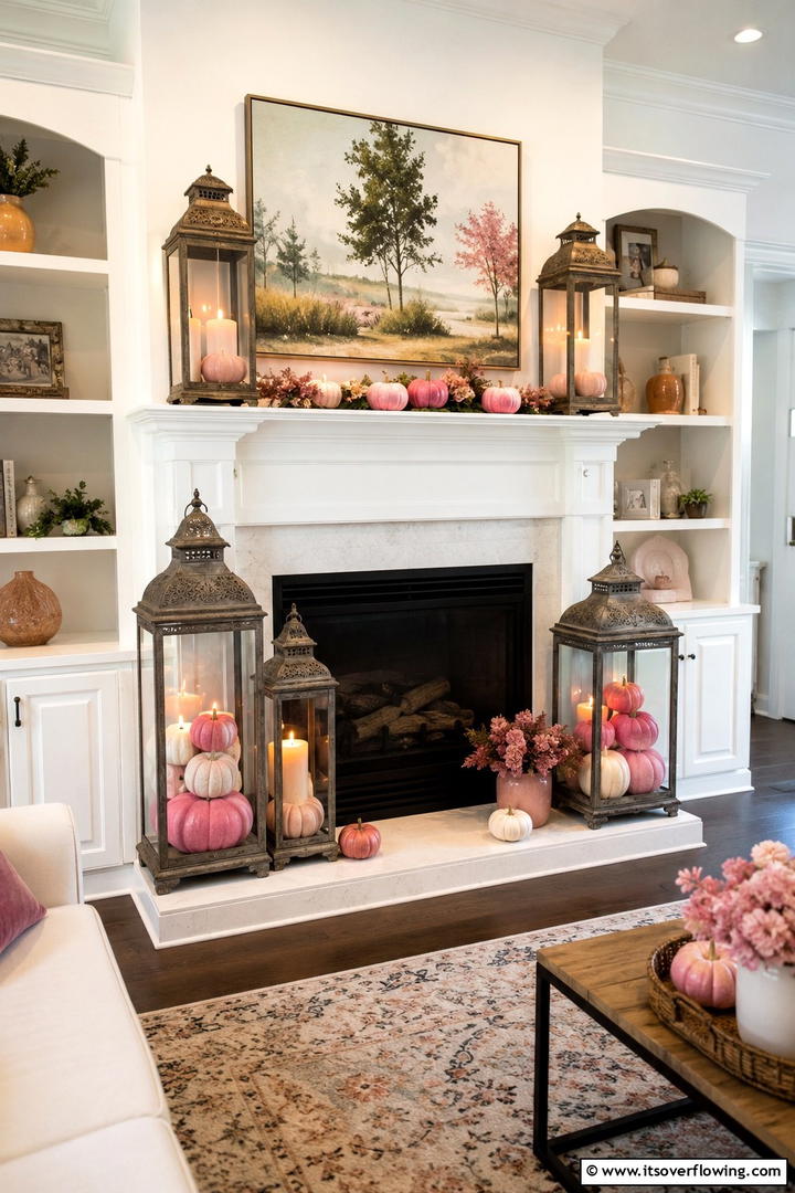 Pink Lantern Displays - 50 Pink Fall Decor Ideas Roundup- Soft Seasonal Vibes