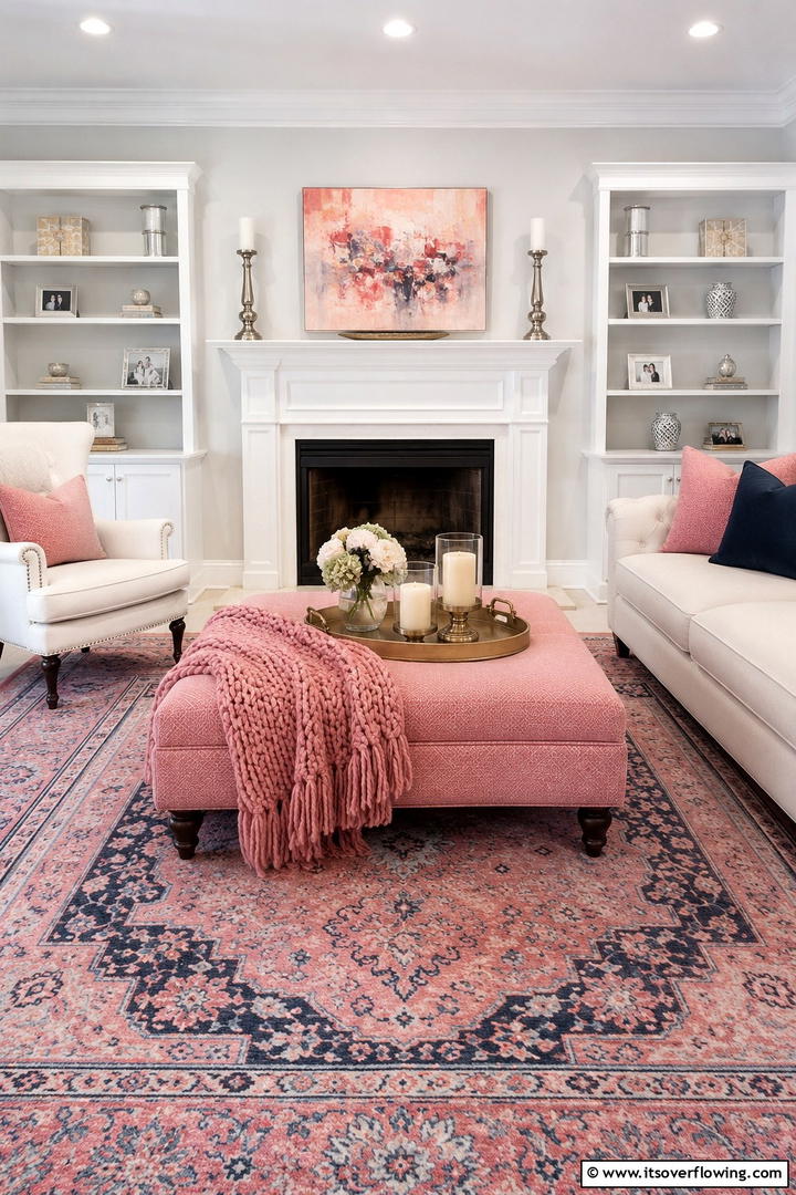 Pink Ottoman Refresh - 50 Pink Fall Decor Ideas Roundup- Soft Seasonal Vibes